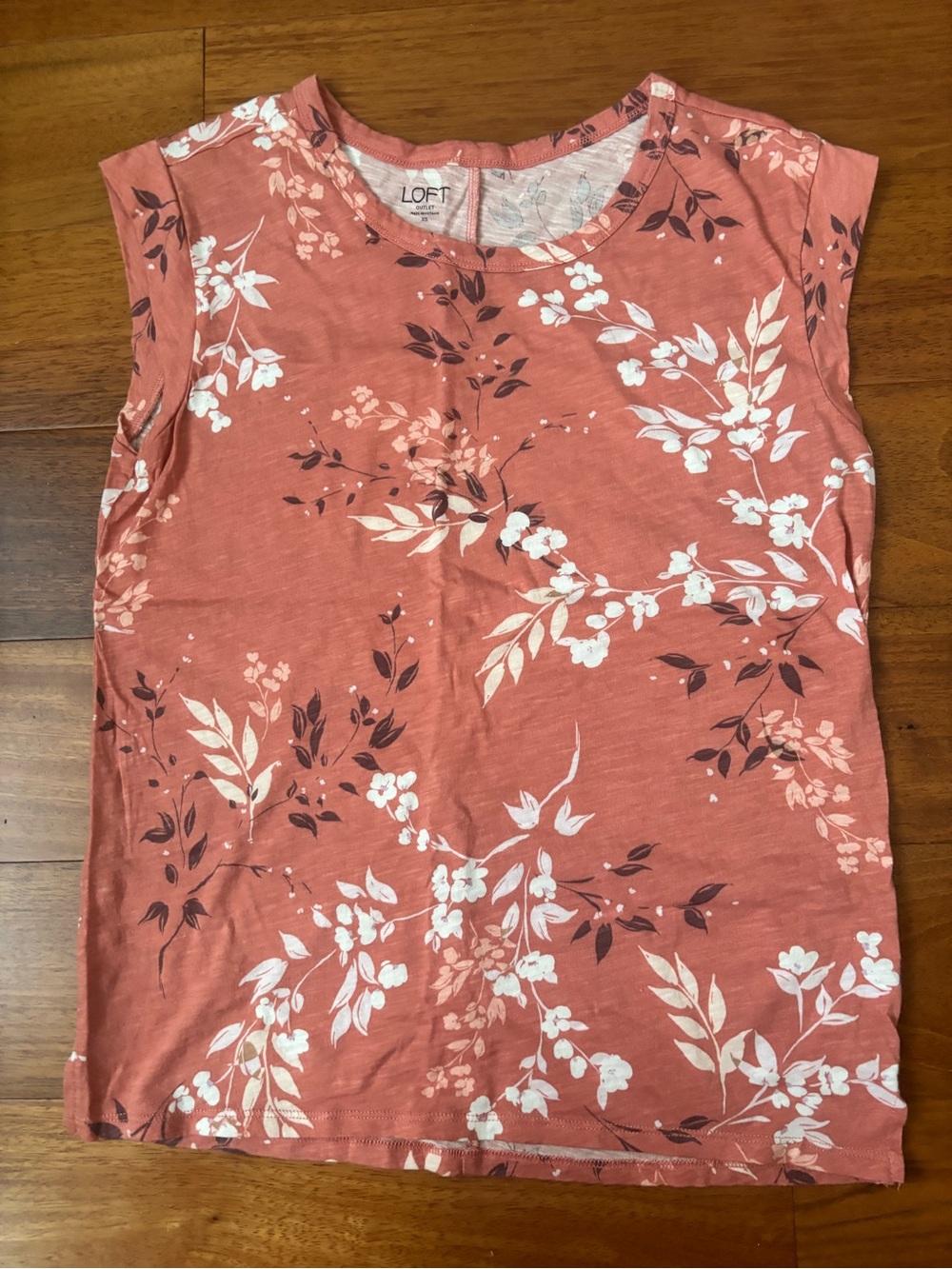 LOFT Coral-Peach Floral Cap Sleeve Tank